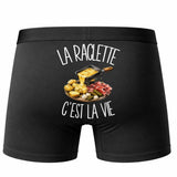 Boxer Homme La raclette c'est la vie – Impression au dos – Noir