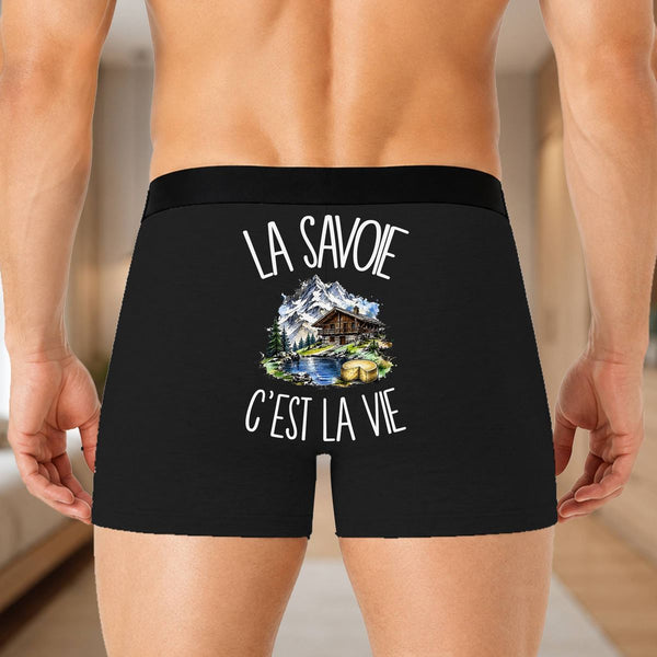 Boxer Homme La Savoie c'est la vie – Impression au dos – Noir