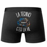 Boxer Homme La techno c'est la vie – Impression au dos – Noir
