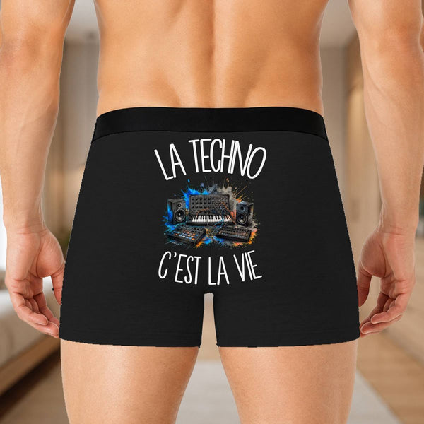 Boxer Homme La techno c'est la vie – Impression au dos – Noir