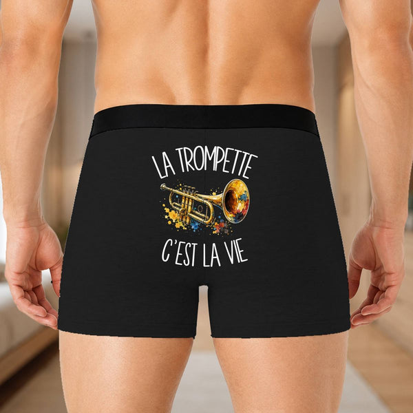 Boxer Homme La trompette c'est la vie – Impression au dos – Noir