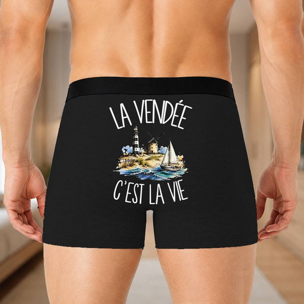 Boxer Homme La Vendée c'est la vie – Impression au dos – Noir