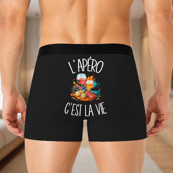 Boxer Homme L'apéro c'est la vie – Impression au dos – Noir