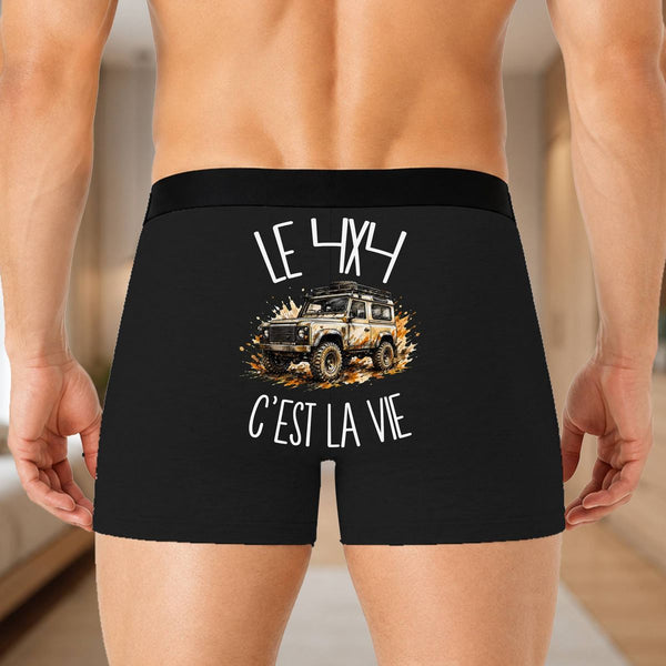 Boxer Homme Le 4x4 c'est la vie – Impression au dos – Noir