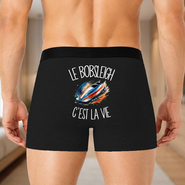Boxer Homme Le bobsleigh c'est la vie – Impression au dos – Noir