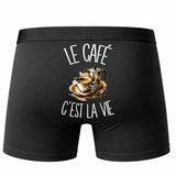 Boxer Homme Le café c'est la vie – Impression au dos – Noir