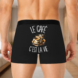 Boxer Homme Le café c'est la vie – Impression au dos – Noir
