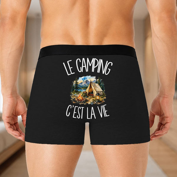 Boxer Homme Le camping c'est la vie – Impression au dos – Noir