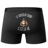 Boxer Homme Le chocolat chaud c'est la vie – Impression au dos – Noir