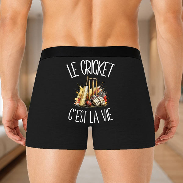 Boxer Homme Le cricket c'est la vie – Impression au dos – Noir