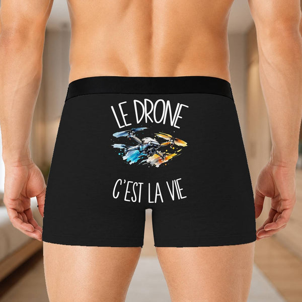 Boxer Homme Le drone c'est la vie – Impression au dos – Noir