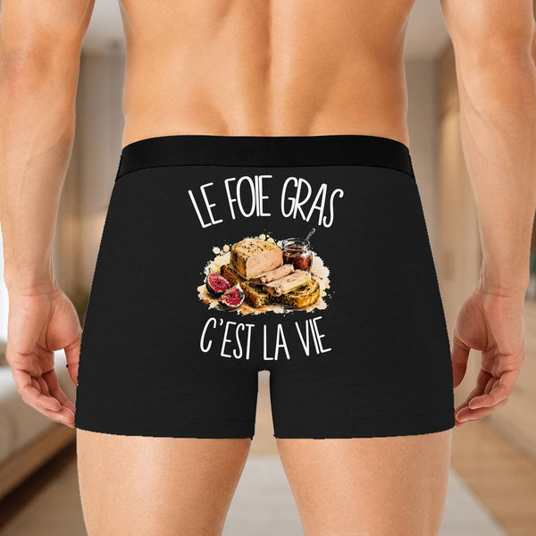 Boxer Homme Le foie gras c'est la vie – Impression au dos – Noir