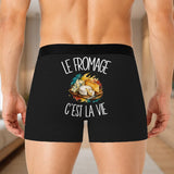Boxer Homme Le fromage c'est la vie – Impression au dos – Noir
