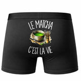 Boxer Homme Le matcha c'est la vie – Impression au dos – Noir
