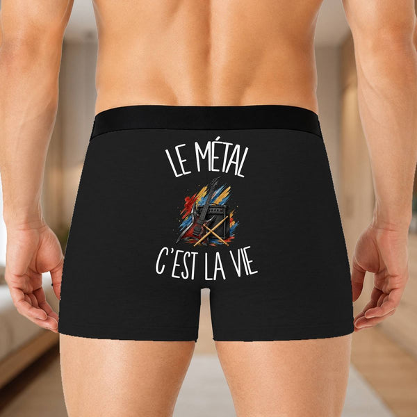 Boxer Homme Le métal c'est la vie – Impression au dos – Noir