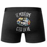 Boxer Homme Le modélisme c'est la vie – Impression au dos – Noir