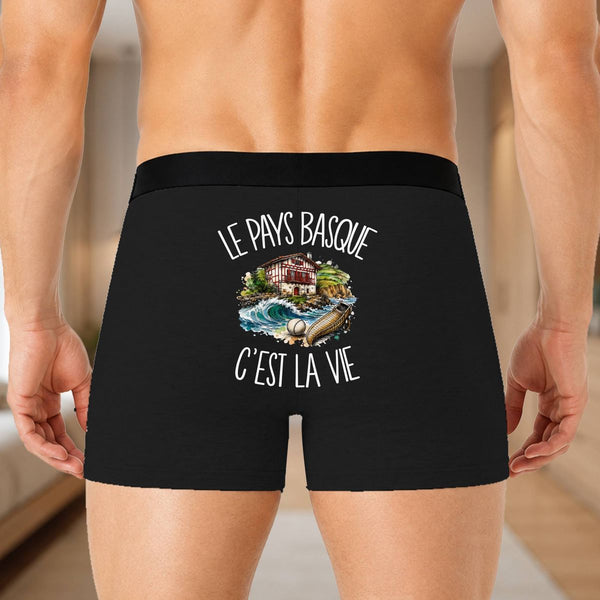 Boxer Homme Le Pays basque c'est la vie – Impression au dos – Noir