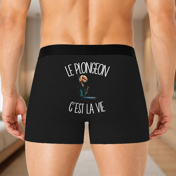Boxer Homme Le plongeon c'est la vie – Impression au dos – Noir