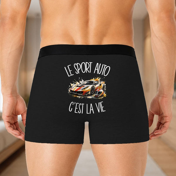 Boxer Homme Le sport auto c'est la vie – Impression au dos – Noir