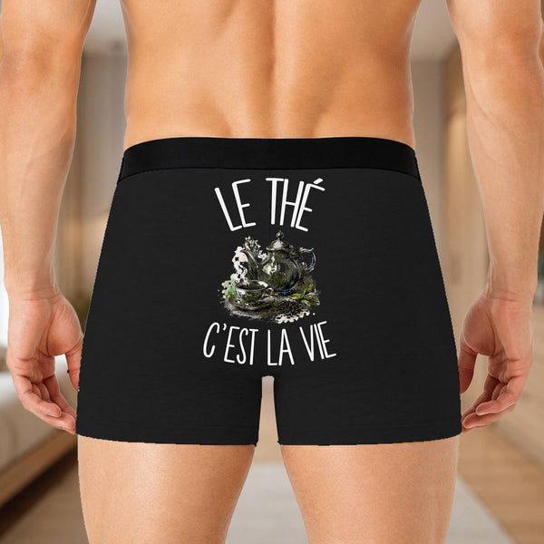 Boxer Homme Le thé c'est la vie – Impression au dos – Noir