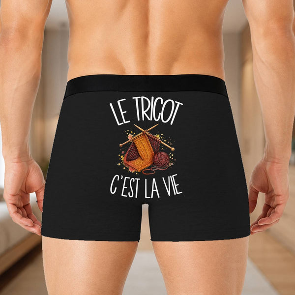 Boxer Homme Le tricot c'est la vie – Impression au dos – Noir