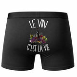 Boxer Homme Le vin c'est la vie – Impression au dos – Noir