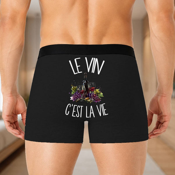 Boxer Homme Le vin c'est la vie – Impression au dos – Noir