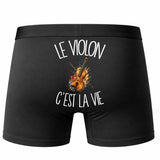 Boxer Homme Le violon c'est la vie – Impression au dos – Noir