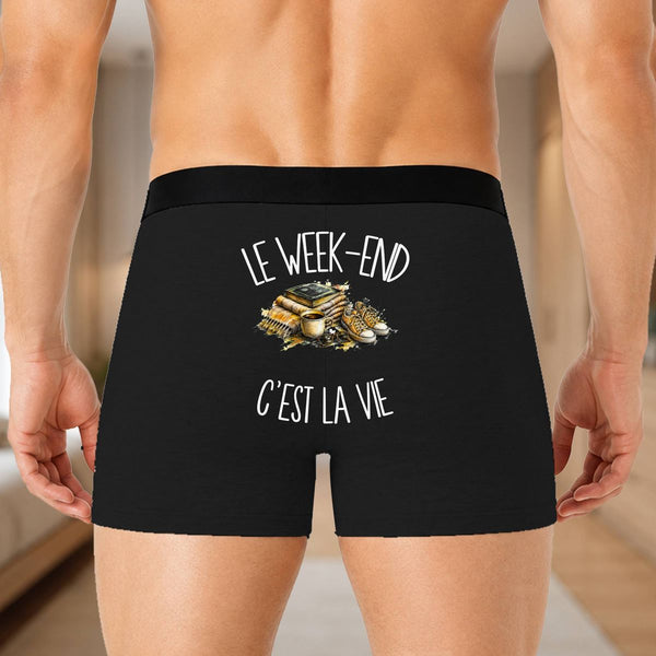 Boxer Homme Le week-end c'est la vie – Impression au dos – Noir