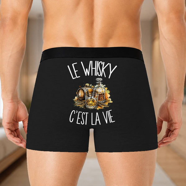 Boxer Homme Le whisky c'est la vie – Impression au dos – Noir