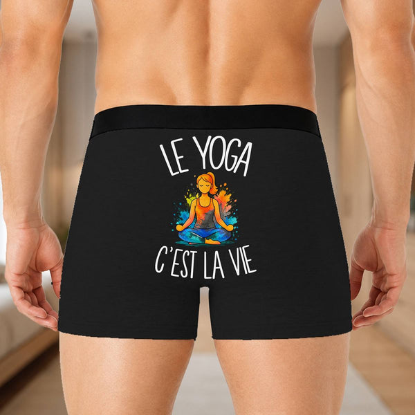 Boxer Homme Le yoga c'est la vie – Impression au dos – Noir