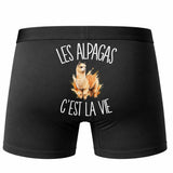 Boxer Homme Les alpagas c'est la vie – Impression au dos – Noir