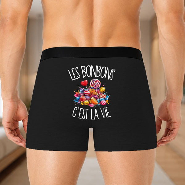 Boxer Homme Les bonbons c'est la vie – Impression au dos – Noir