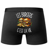 Boxer Homme Les burgers c'est la vie – Impression au dos – Noir