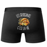 Boxer Homme Les croissants c'est la vie – Impression au dos – Noir