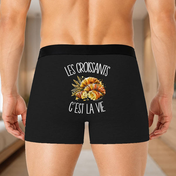 Boxer Homme Les croissants c'est la vie – Impression au dos – Noir