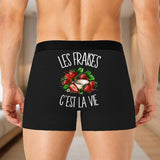 Boxer Homme Les fraises c'est la vie – Impression au dos – Noir