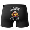 Boxer Homme Les gaufres c'est la vie – Impression au dos – Noir