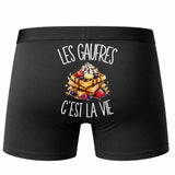 Boxer Homme Les gaufres c'est la vie – Impression au dos – Noir