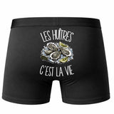 Boxer Homme Les huîtres c'est la vie – Impression au dos – Noir