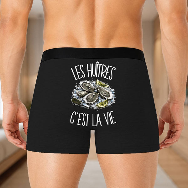 Boxer Homme Les huîtres c'est la vie – Impression au dos – Noir