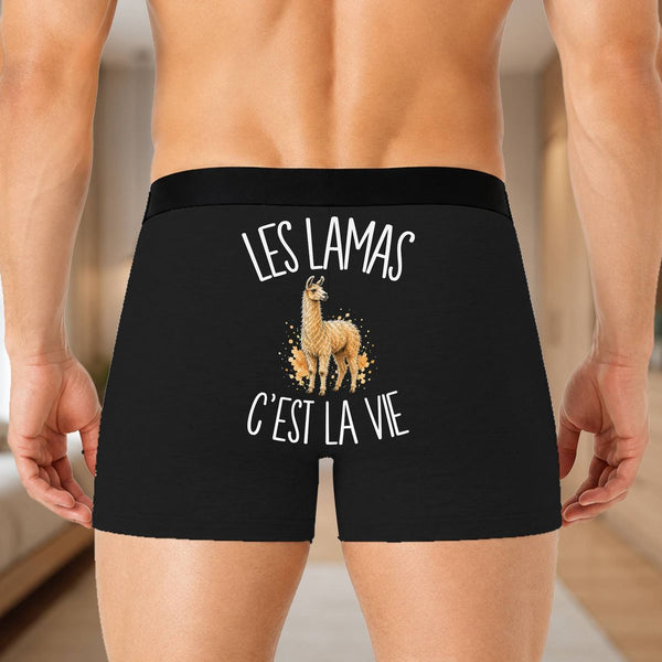 Boxer Homme Les lamas c'est la vie – Impression au dos – Noir