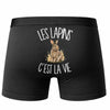 Boxer Homme Les lapins c'est la vie – Impression au dos – Noir