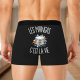 Boxer Homme Les mangas c'est la vie – Impression au dos – Noir