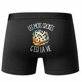 Boxer Homme Les mots croisés c'est la vie – Impression au dos – Noir