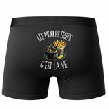 Boxer Homme Les moules frites c'est la vie – Impression au dos – Noir