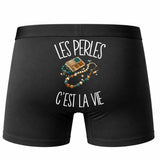 Boxer Homme Les perles c'est la vie – Impression au dos – Noir