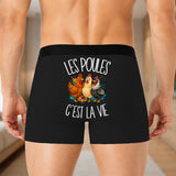 Boxer Homme Les poules c'est la vie – Impression au dos – Noir