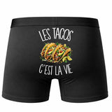 Boxer Homme Les tacos c'est la vie – Impression au dos – Noir