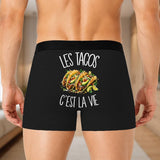 Boxer Homme Les tacos c'est la vie – Impression au dos – Noir